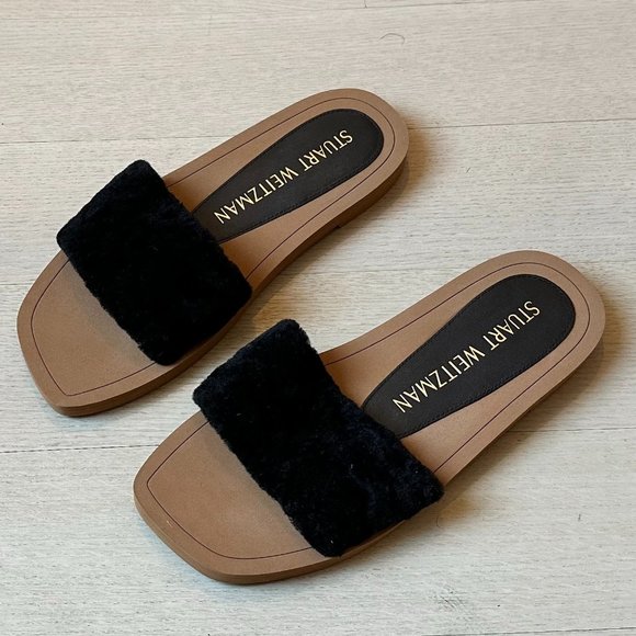 Stuart Weitzman Shearling Slides Cammy - Picture 1 of 7